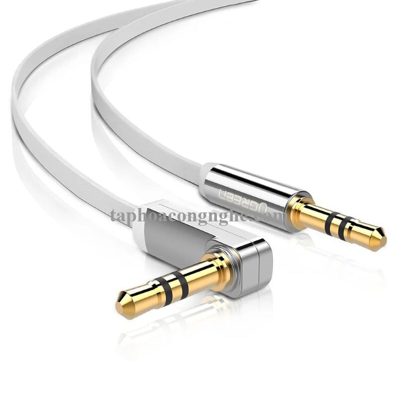 Ugreen 10756 0.5M màu Trắng Cáp âm thanh 2 đầu 3.5mm dương đầu vuông góc mạ vàng AV119 30010756